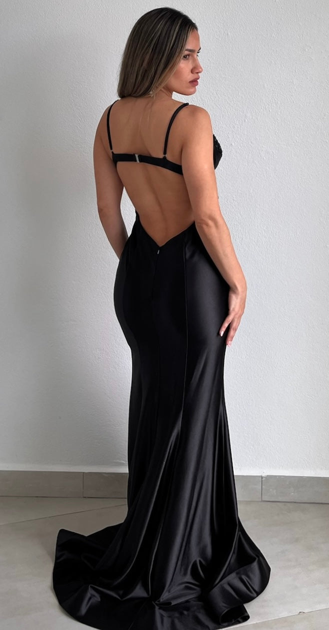 Gowning Around Black Satin Formal Gown