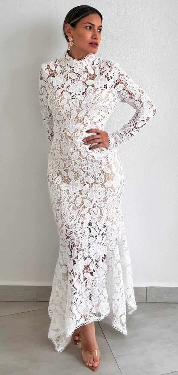 Romantic Disposition White Lace Midi Dress – Zil boutique
