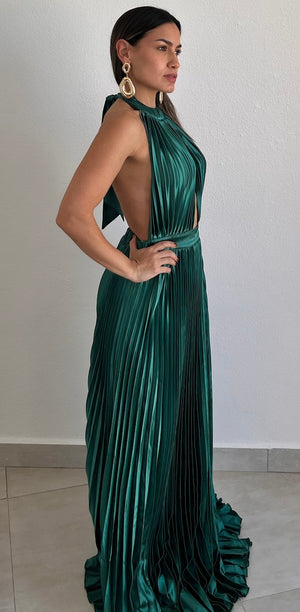 Flawless Expression Emerald Pleated Long Dress