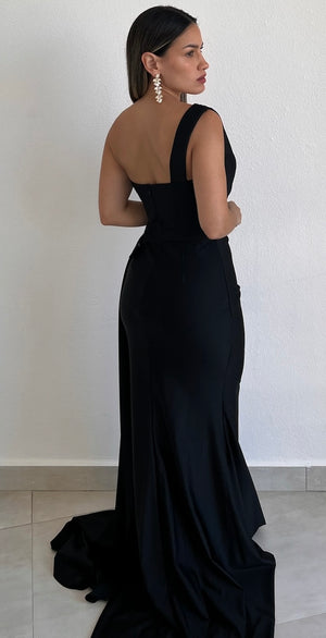 Elegant Indication Black One-Shoulder Formal Gown