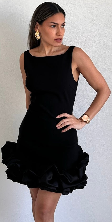 Exquisite Style Black Ruffled Cocktail Dress