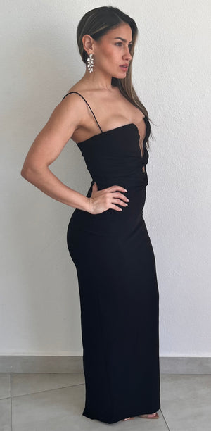 How Much I Care Black Bodycon Maxi Dress