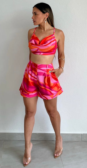 Friendship Bright Pink Print Shorts Two-Piece Set