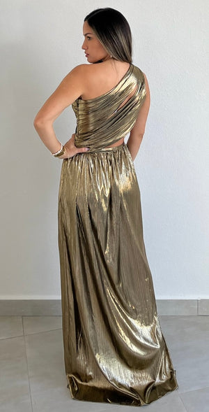 That Golden Girl Metallic One-Shoulder Formal Dress