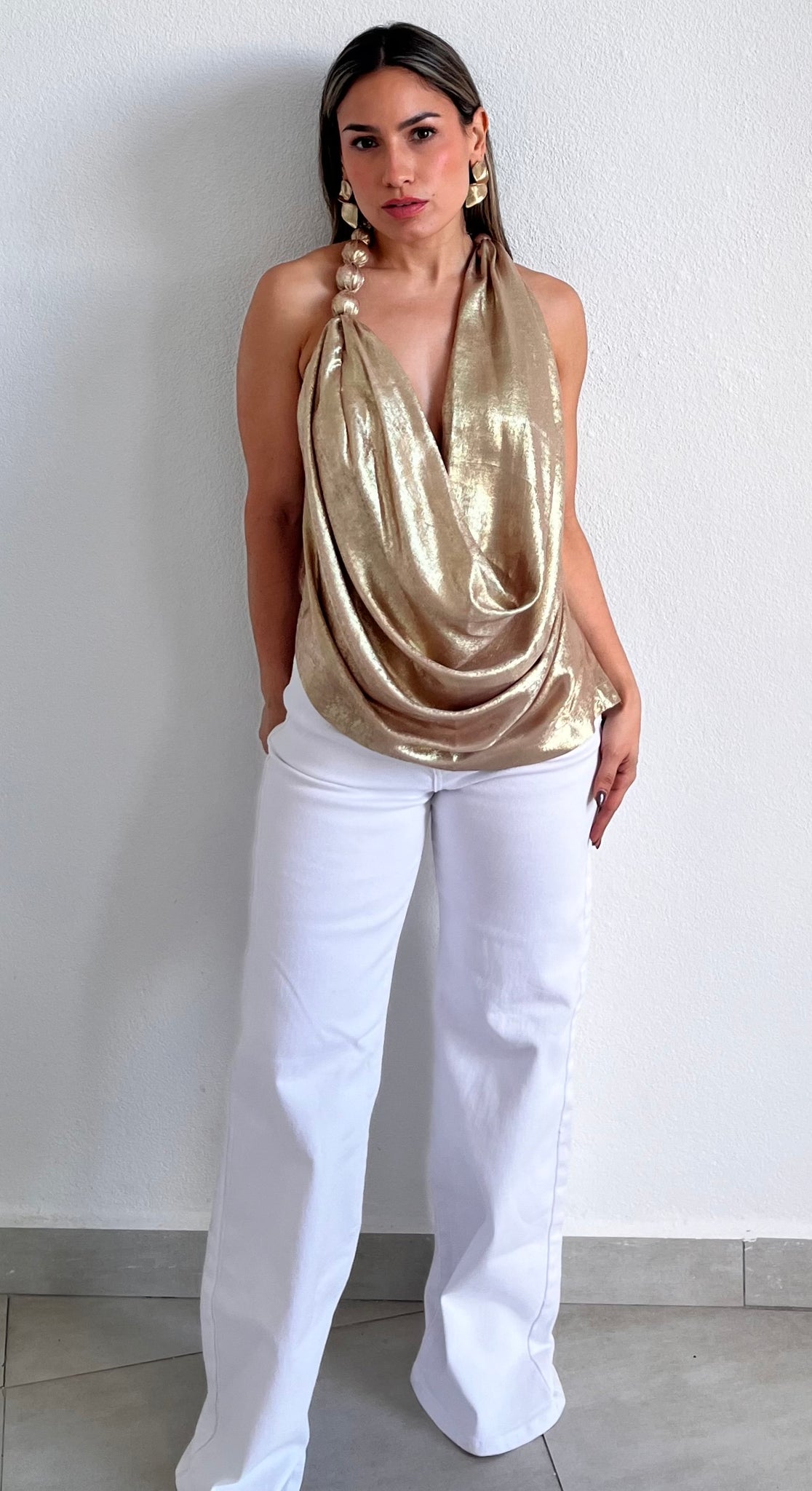 Resort Vibes Champagne Asymmetrical Top