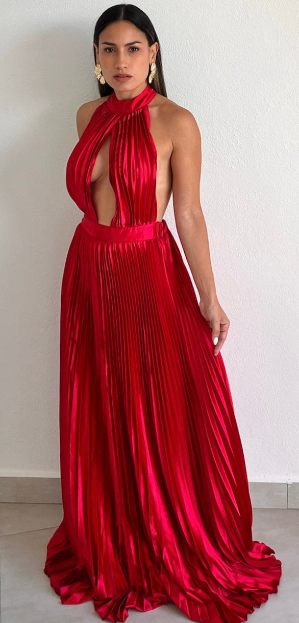 Flawless Expression Red Pleated Long Dress