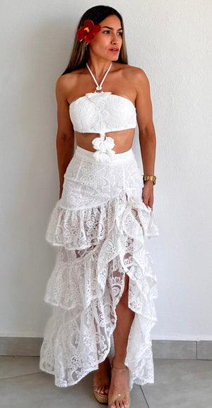 Ticket to Paradise White Embroidered Maxi Dress