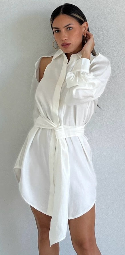 Edgy Attitude White Shirt Dress