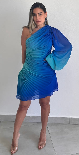 Resort & Style Blue Ombré One-Shoulder Dress