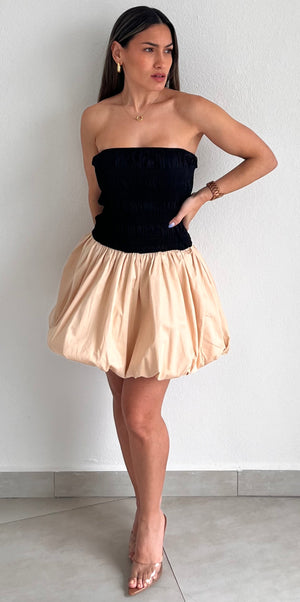 Approachably Adorable Black & Beige Bubble Dress