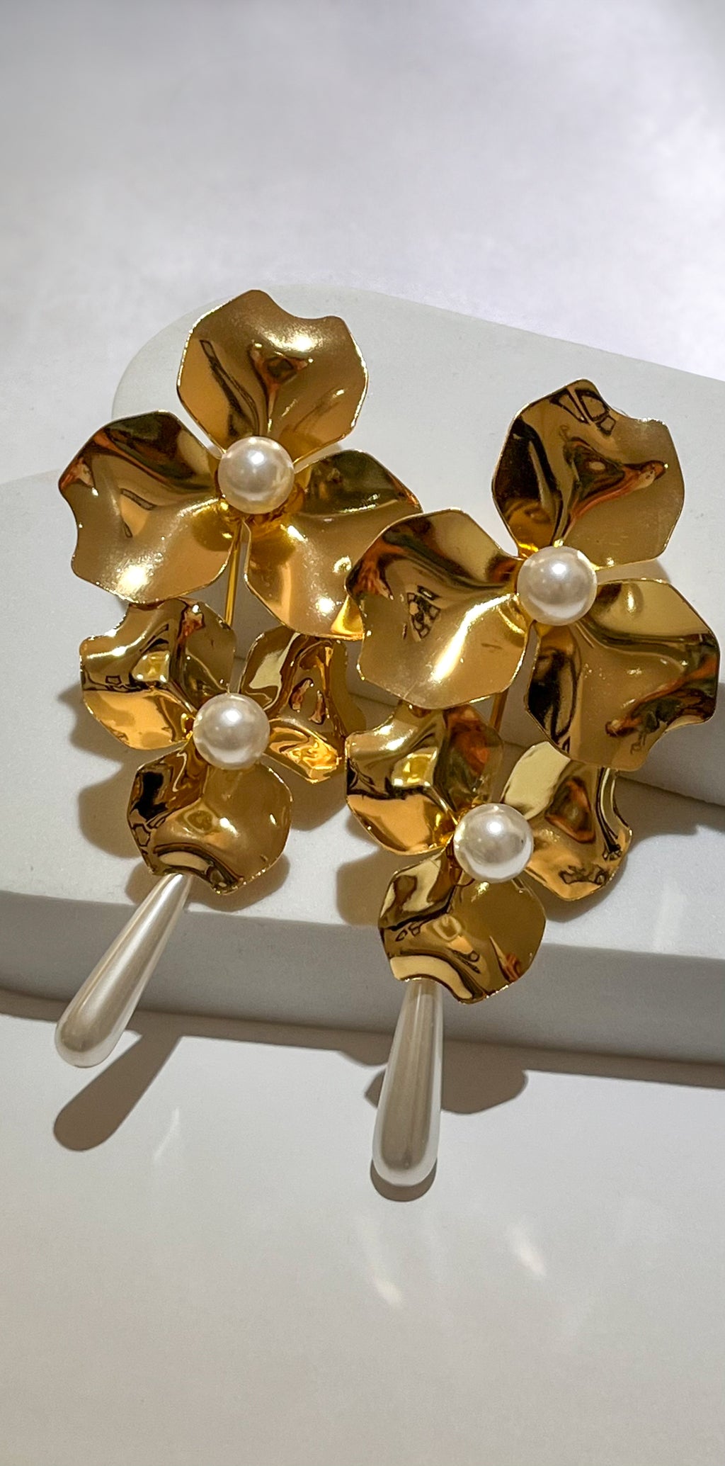 Aster Gold Flower & Pearls Statement Earrings