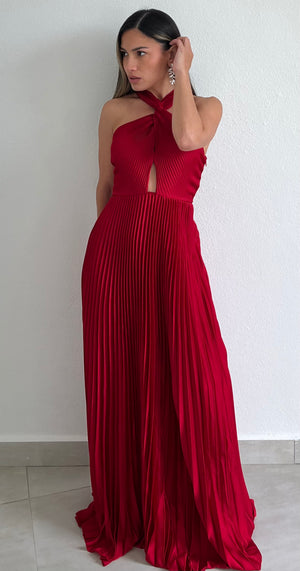 Keep You Enchanted Red Pleated Long Dress