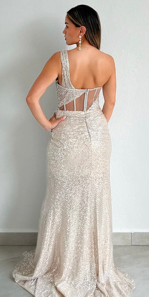 Exquisite Redinement Platinum Sequins Formal Gown