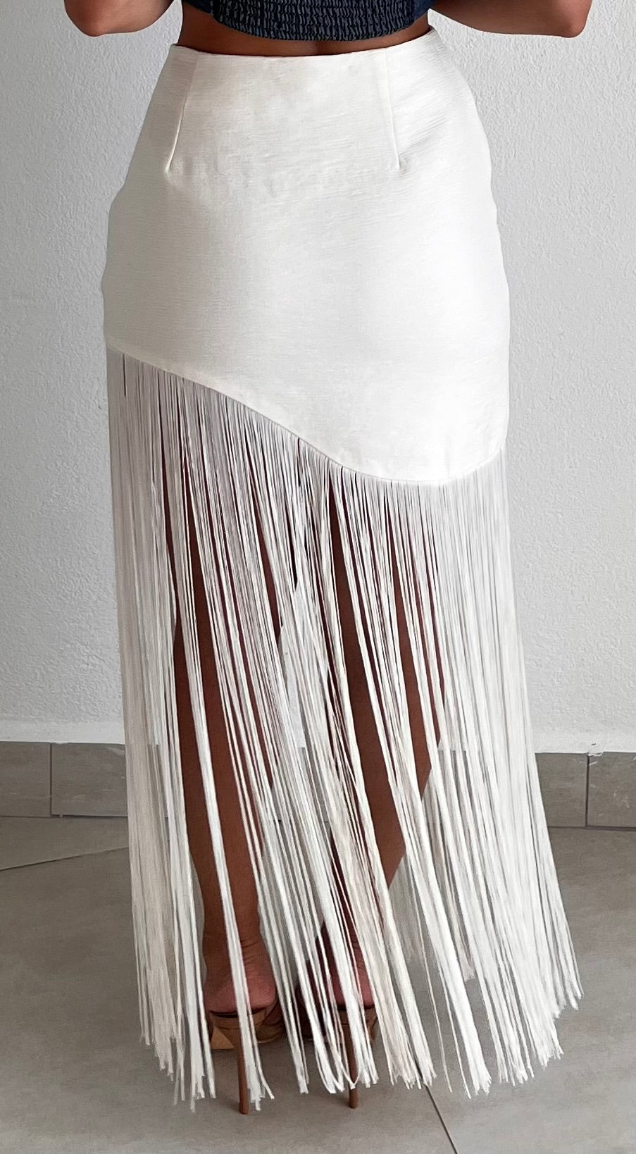 That Fringes Cream Asymmetrical Skirt