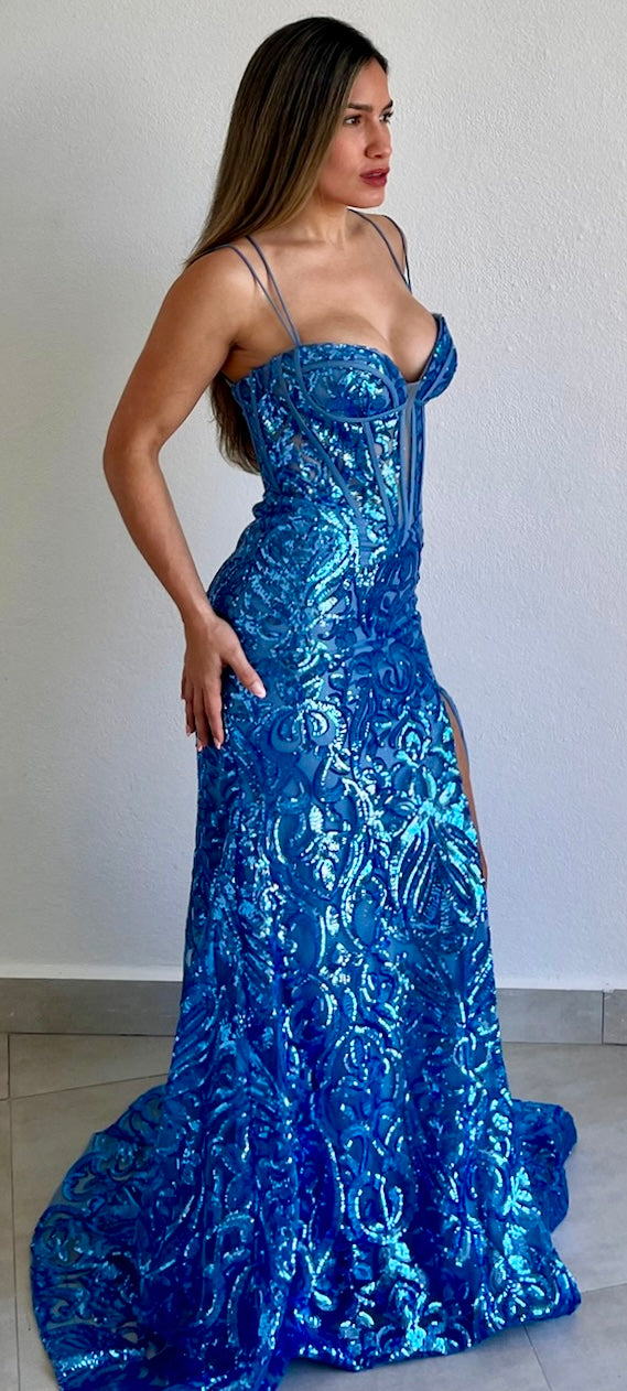 Shimmering Icon Blue Sequins Formal Gown