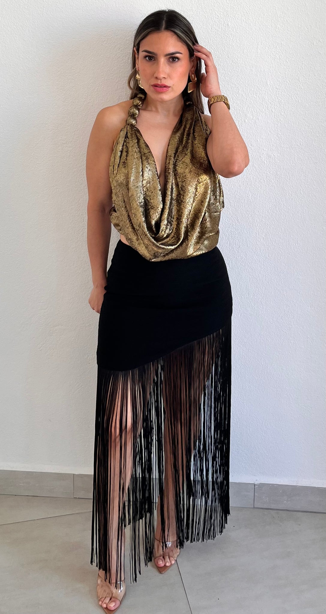 That Fringes Black Asymmetrical Skirt