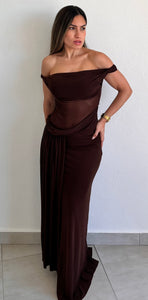 Trendsetting Design Brown Mesh Long Dress