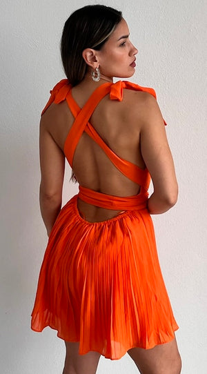 Social Calendar Orange Pleated Romper