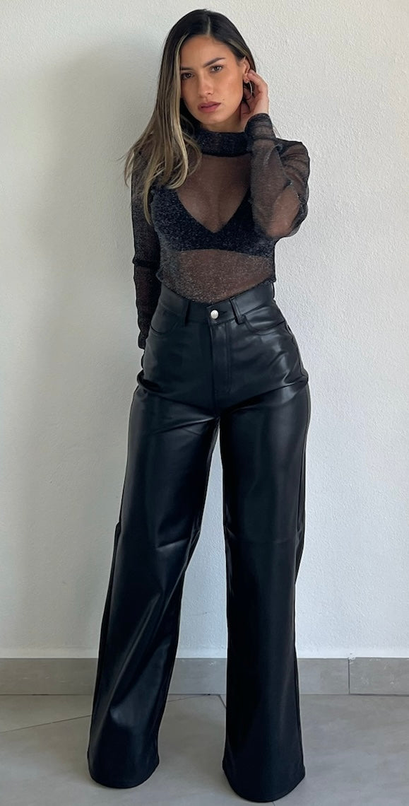Edgy Perfection Black Leather Flare Pants