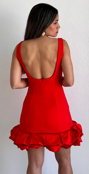 Exquisite Style Red Ruffled Cocktail Dress