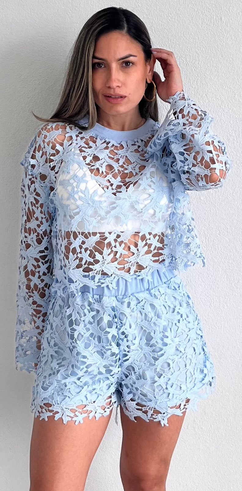 Lovely Musing Ligh Blue Crochet Two-Piece Set