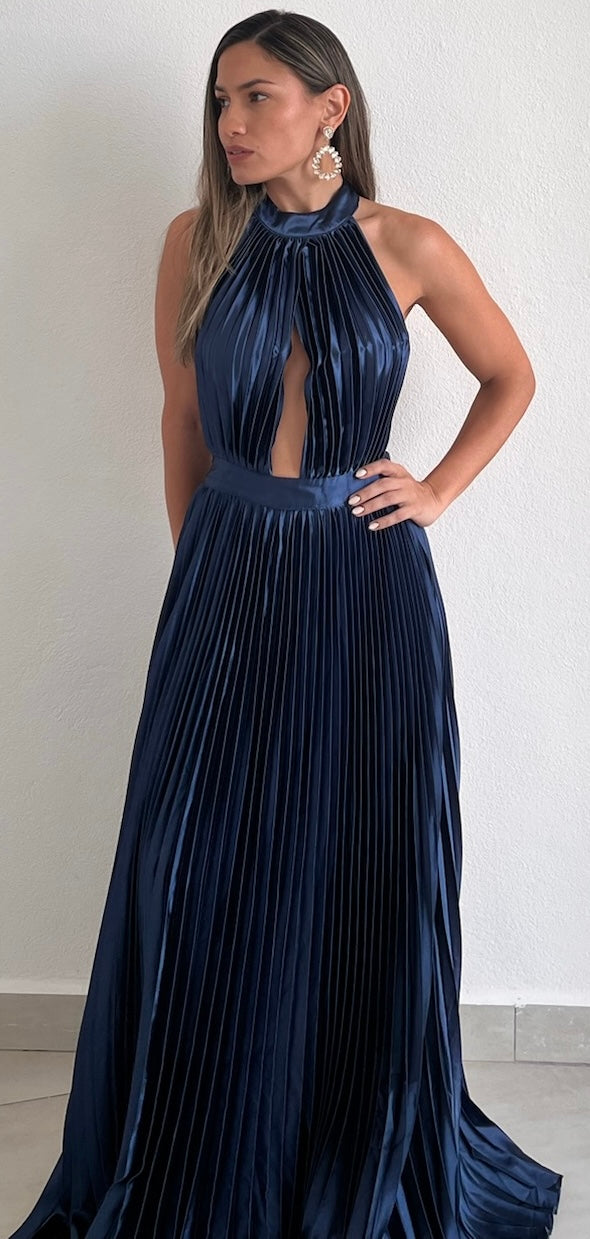 Flawless Expression Navy Pleated Long Dress