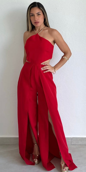 Officially Perfect Red Halter Jumpsuit