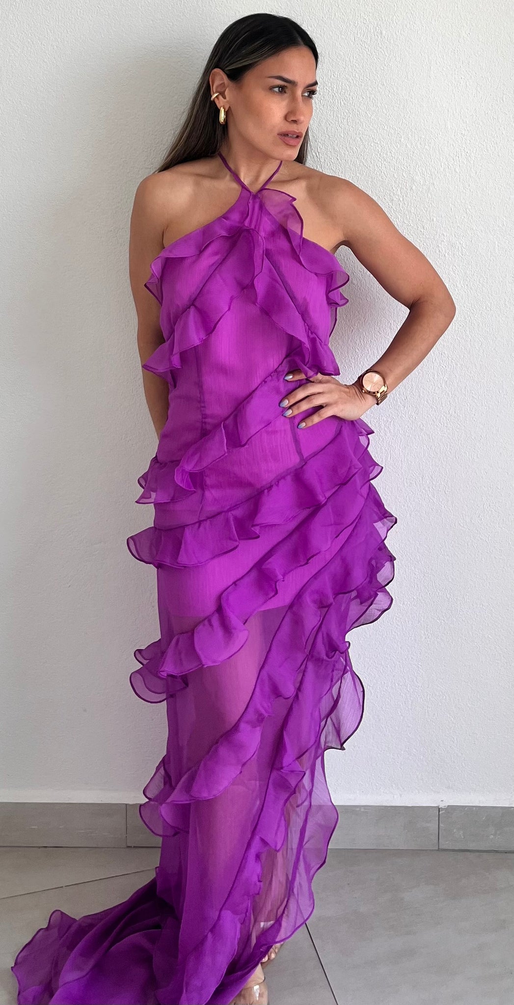 purple frill dress Frill Hem Short Sleeve Wrap Mini Dress in Lilac 14