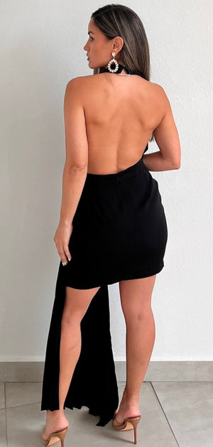 Simply a Stunner Black Halter Pleated Dress