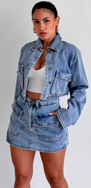 Sensational Trend Denim Jacket Two-Piece Set