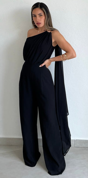 Enticing Endeavors Black One-Shoulder Jumpsuit