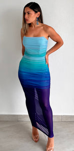 Mermaid Style Blue Ombré Midi Dress