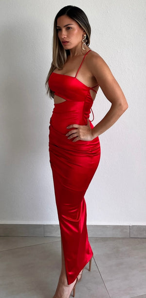 Incredible Love Red Satin Midi Dress