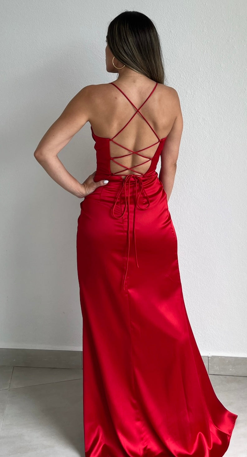 Remarkable Arrival Red Satin Formal Gown