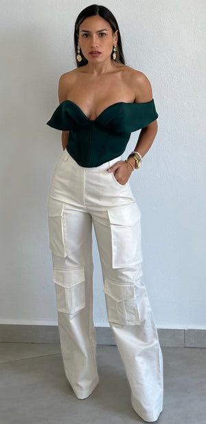 Ready to Vibe White Shimmer Cargo Pants