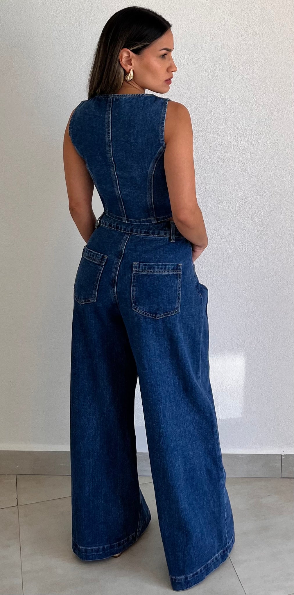 In Vest in Denim Two-Piece Set