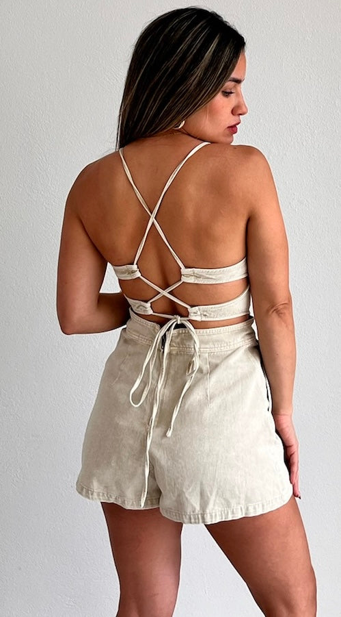 Summertime Inspo Nude Denim Romper