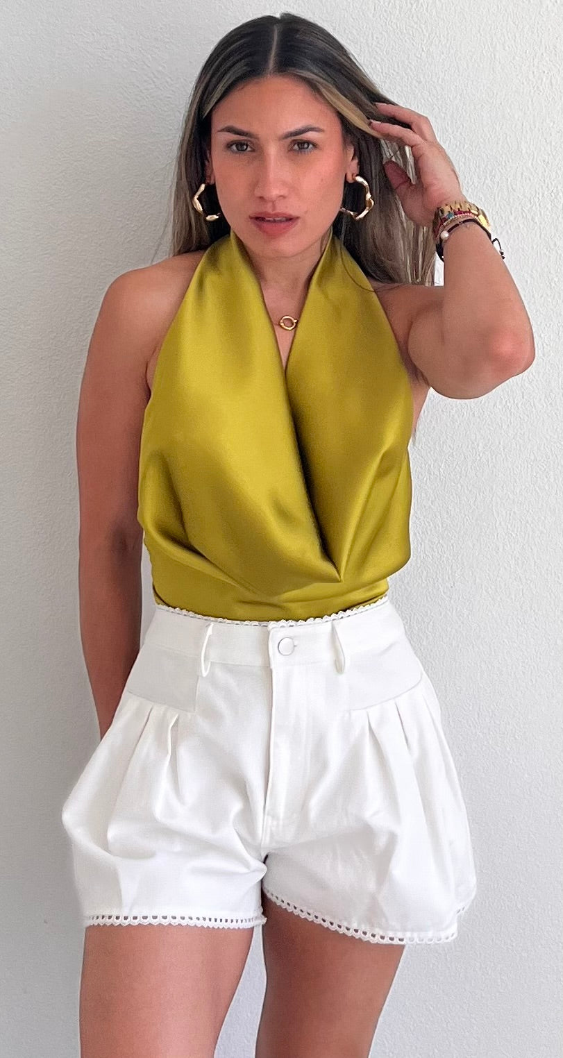 Boosted Basic White Flare Denim Shorts