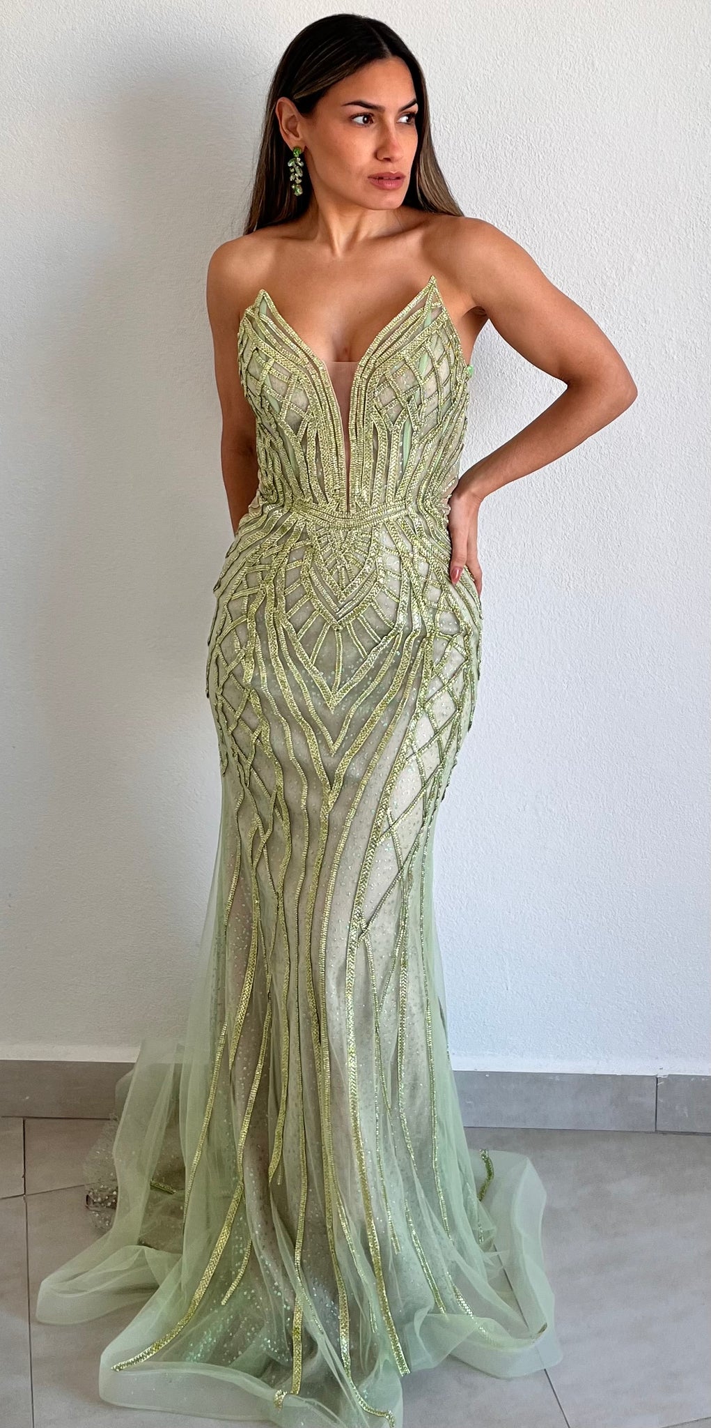 Feeling Like a Queen in Green Crystals Formal Gown