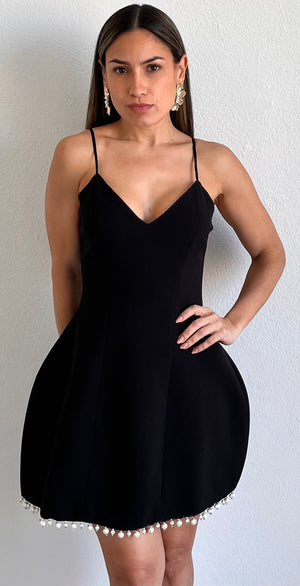 Simple Poise Black Pearls Fit & Flare Dress