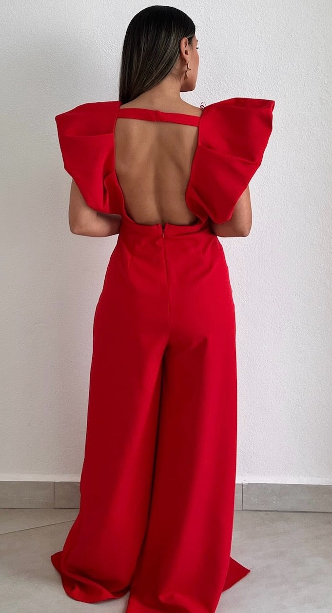 Moments to Remember V-Neck Red Jumpsuit