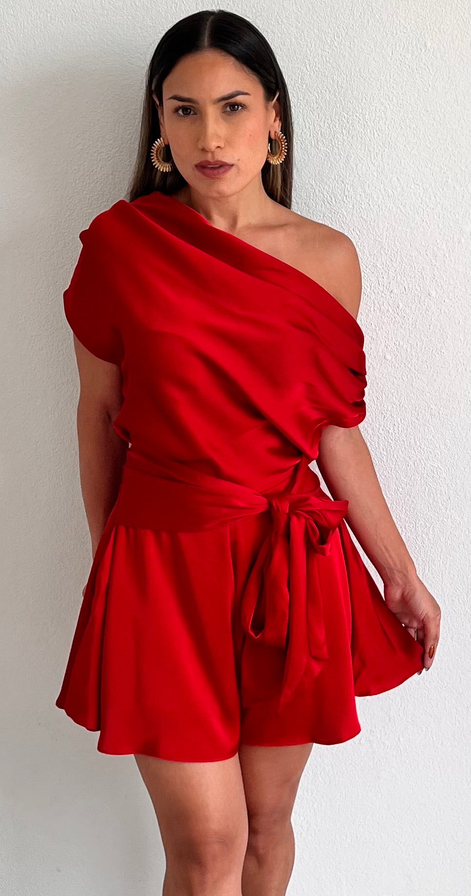 Effortless Style Red Satin Romper