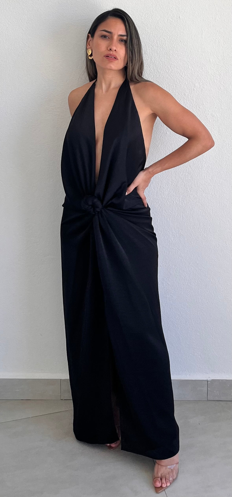 Ultimate Desire Black Halter Satin Dress