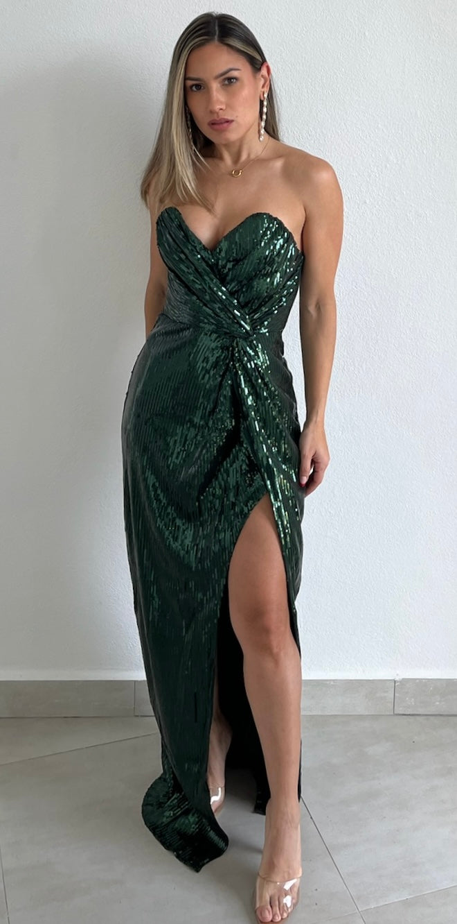 The Way to Love Hunter Green Sequins Formal Dress