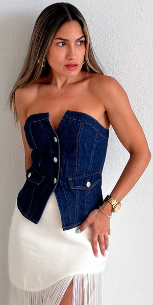The Vest Strapless Denim Top