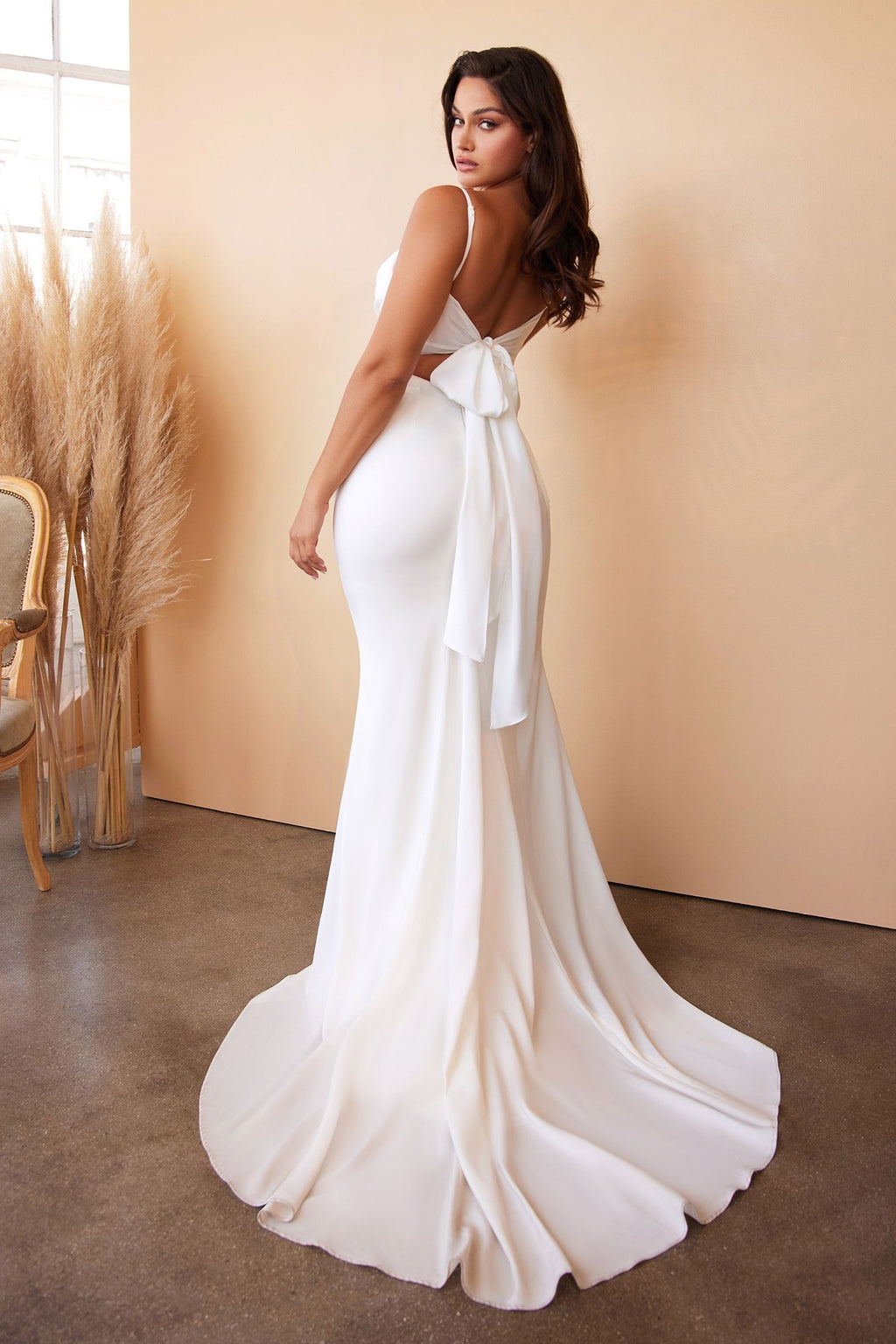 Lovely & Delicate White Satin Formal Gown