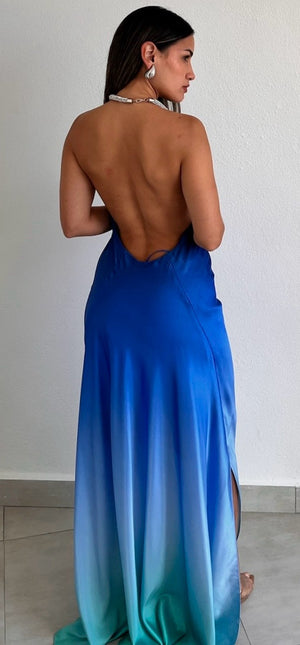 Exceptional Choice Blue Ombré Satin Maxi Dress