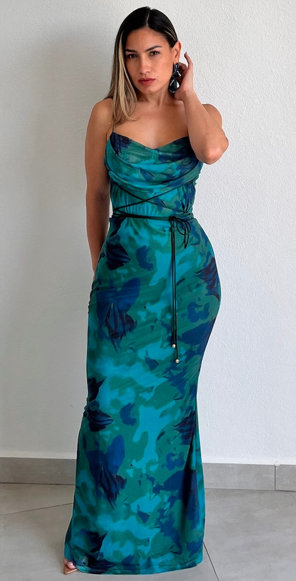 Stunning Wonder Green Print Maxi Dress