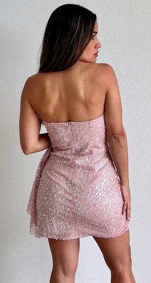 Spice Things Up Pink Sequins Corset Mini Dress