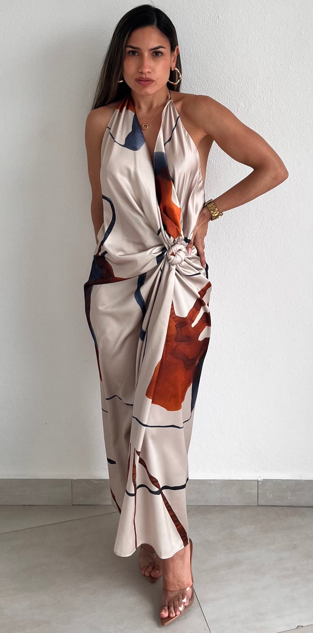 Ultimate Desire Print Satin Halter Midi Dress
